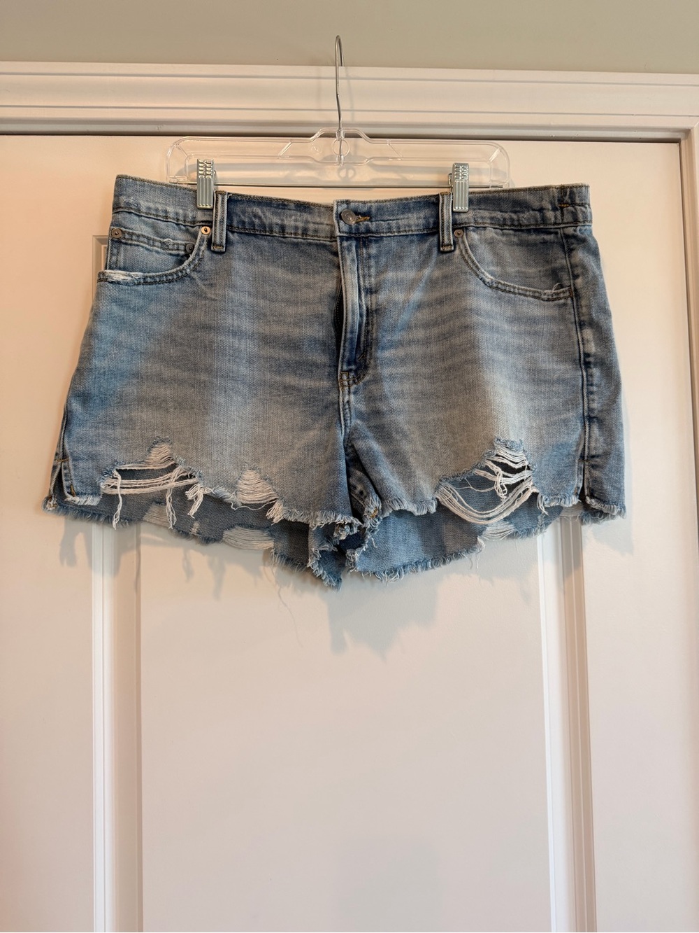 aerie Light Blue Distressed Denim Cutoff Shorts